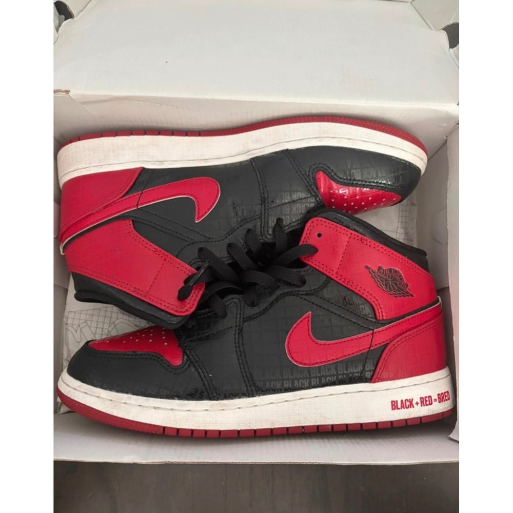 Air Jordan 1 Mid SS GS Bred Black Red Sneaker School DM9650-001 Size 7Y 8.5W